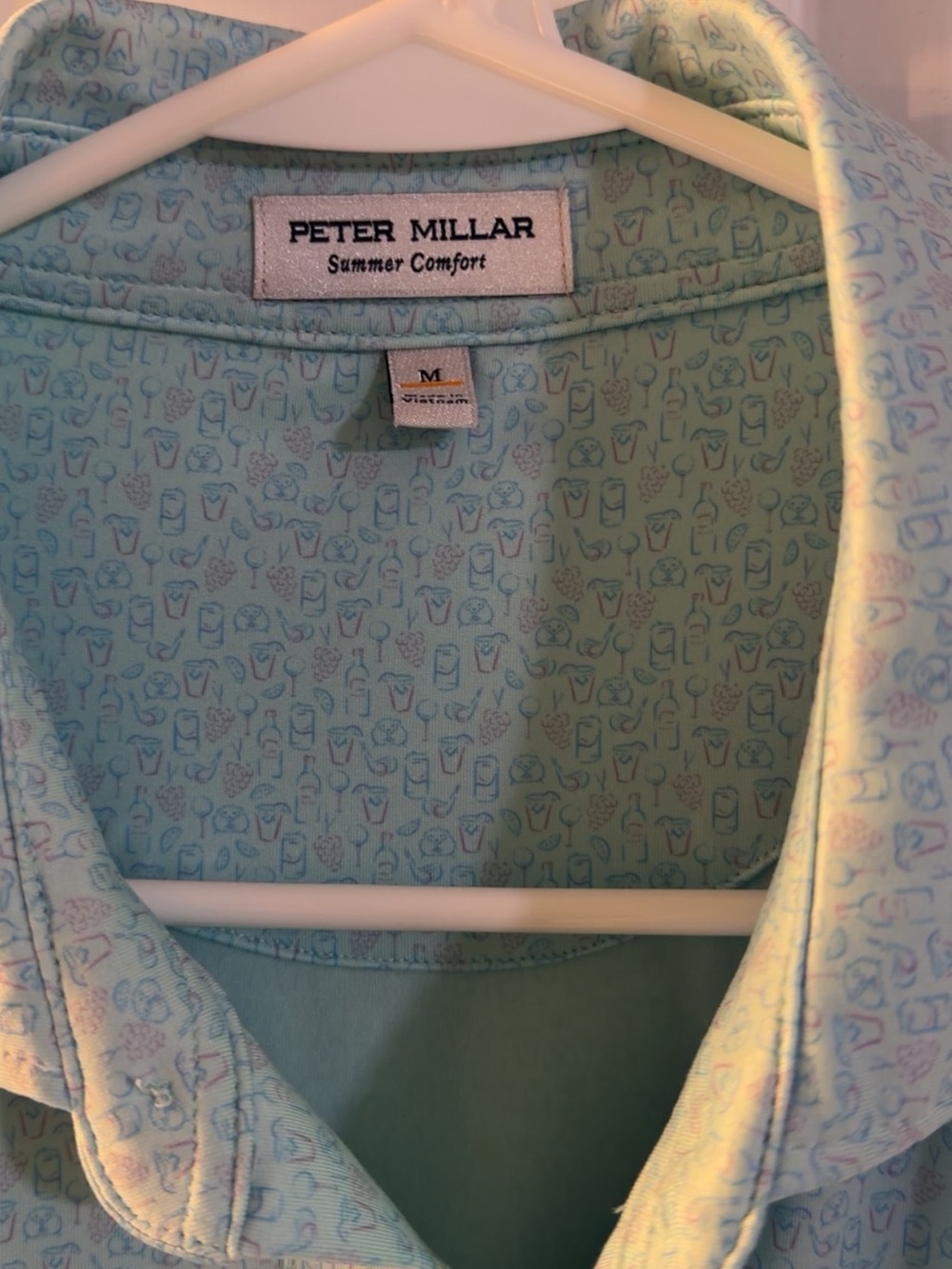 Peter Millar Men's Mint Green Short-Sleeve Polo with Micro Print